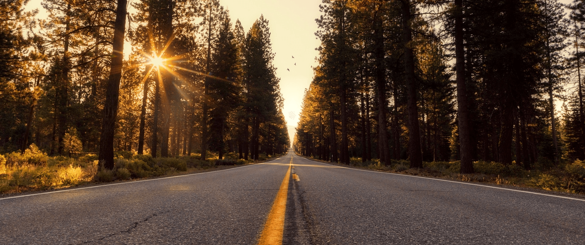 Photo Looking down a road at Sunset