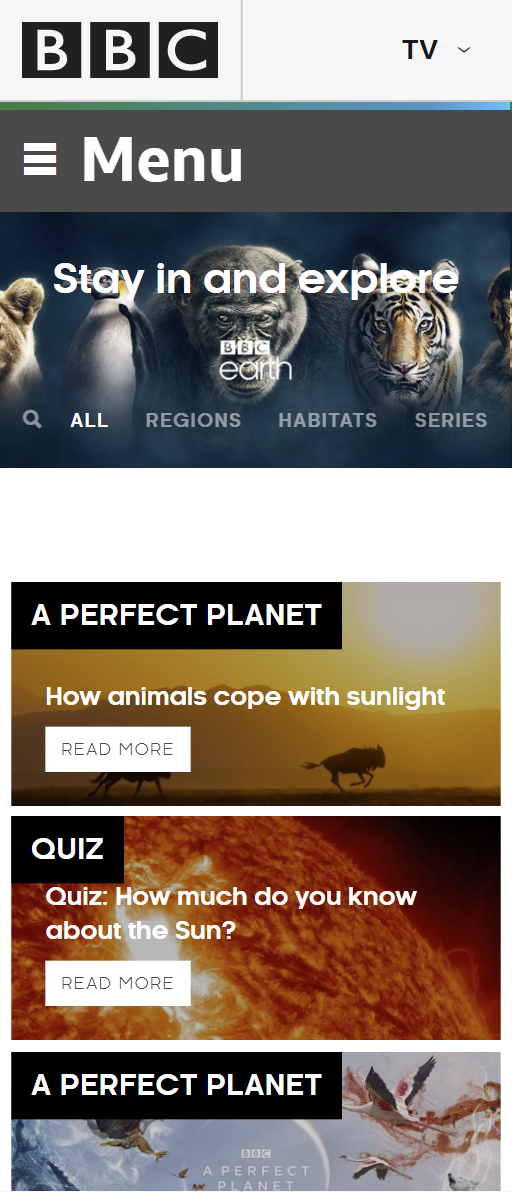 Screenshot of BBC earth website Demonstrating Alingment