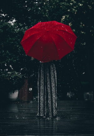 a girl with a red umbrella